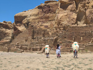 Pueblo of Acoma Enchantment Dancers performing in Pueblo Bonito’s plaza during the 2023 Summer Solstice events.